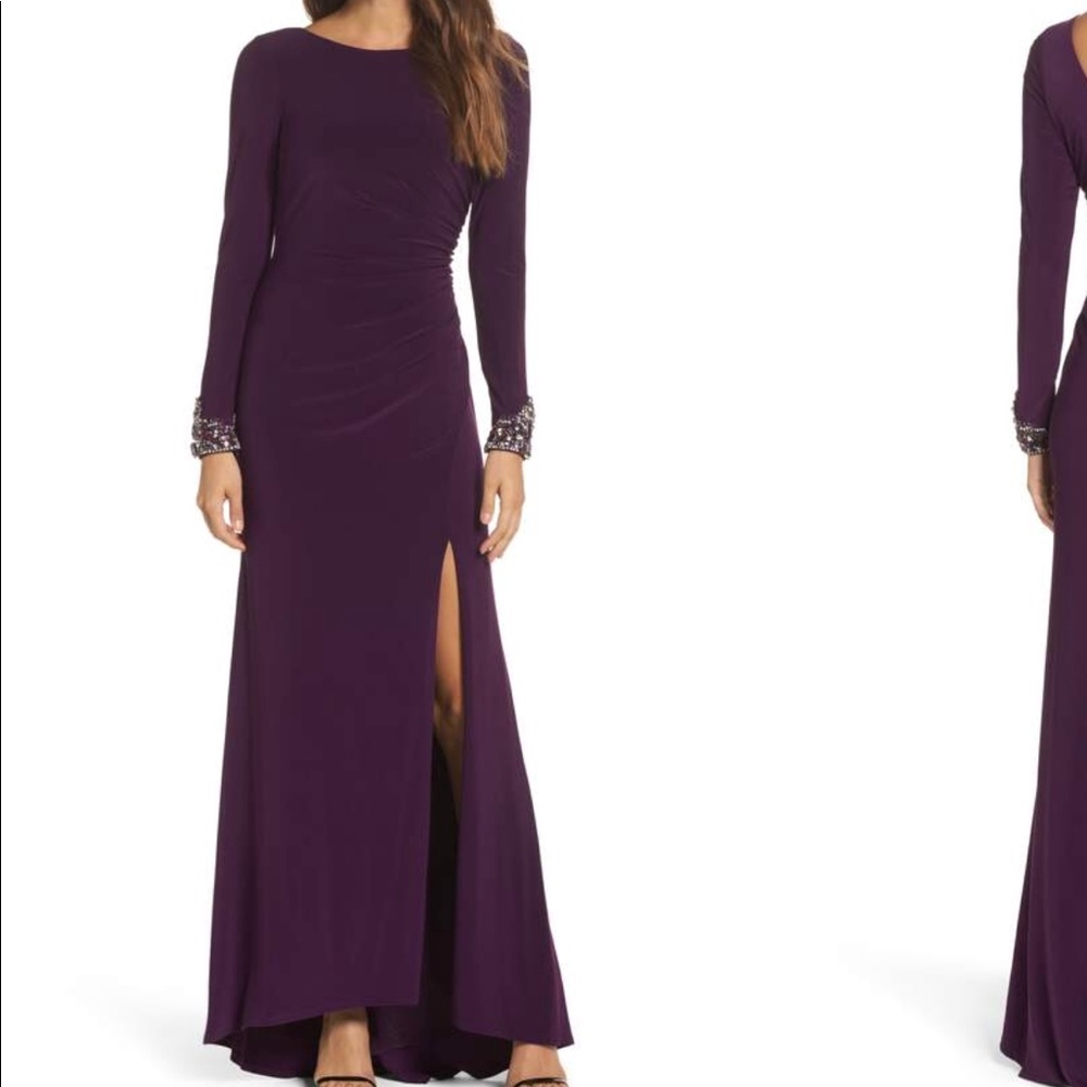 Eliza J Beaded Sleeve Ruched Jersey GOWN size 6P